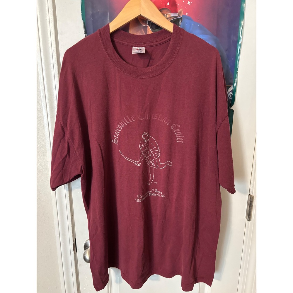 Vintage 2XL Statesville Christian Center Graphic T-Shirt Maroon Double Sided